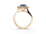 Halo Engagement Ring Setting for Fancy Blue Round Cut Center with Single-Row Pave, Open Basket and Prong Head in Rose Gold