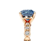 Solitaire Engagement Ring Setting for Fancy Blue Cushion Cut Center with Bezel-Dot Beaded Band and Prong Head in Rose Gold
