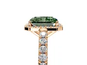 Halo Engagement Ring Setting for Fancy Green Radiant Cut Center with Full Pave Band and Prong Head in Rose Gold