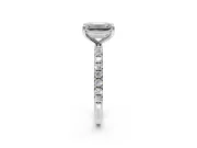 Solitaire Engagement Ring Setting for Emerald Cut Center with Micro Pave Band and Prong Head in Sterling Silver