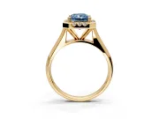 Halo Engagement Ring Setting for Fancy Blue Radiant Cut Center with Square Band and Prong Head in Yellow Gold