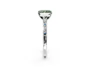 Baguette Engagement Ring Setting for Fancy Green Radiant Cut Center with Alternating Bar-Set Band and Prong Head in White Gold