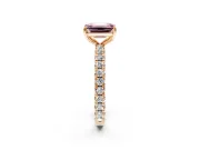 Solitaire Engagement Ring Setting for Fancy Pink Emerald Cut Center with Shared-Prong Accents and Prong Head in Rose Gold