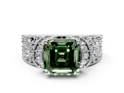 Pave Engagement Ring Setting for Fancy Green Asscher Cut Center with Curved Accent Rows, Openwork and Prong Head in Platinum