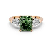 3 Stone Engagement Ring Setting for Fancy Green Radiant Cut Center with Large Pear-Shaped Accents and Prong Head in Rose Gold