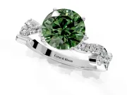 Solitaire Engagement Ring Setting for Fancy Green Round Cut Center with Bar-Station Pave Twist and Prong Head in White Gold