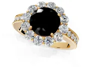 Halo Engagement Ring Setting for Fancy Black Round Cut Center with Milgrain Channel Band and Prong Head in Yellow Gold