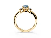 3 Stone Engagement Ring Setting for Fancy Blue Pear-Shaped Center with Wide Plain Band and Prong Head in Yellow Gold