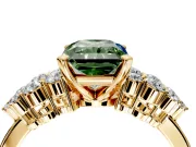 Cluster Engagement Ring Setting for Fancy Green Radiant Cut Center with 2-Row Shoulder Clusters and Prong Head in Yellow Gold