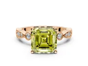 Solitaire Engagement Ring Setting for Fancy Yellow Asscher Cut Center with Milgrain Bezel Accents and Prong Head in Rose Gold