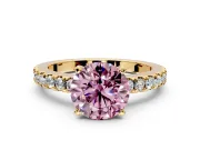 Solitaire Engagement Ring Setting for Fancy Pink Round Cut Center with Single Row Accent Band and Prong Head in Yellow Gold