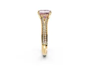 Solitaire Engagement Ring Setting for Fancy Pink Princess Cut Center with Pave Rail Split Shank and Prong Head in Yellow Gold
