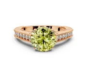 Solitaire Engagement Ring Setting for Fancy Yellow Round Cut Center with Engraved Pave Band and Prong Head in Rose Gold