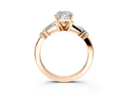 Bar-Set Engagement Ring Setting for Cushion Cut Center with Tapered Baguette Accents and Prong Head in Rose Gold