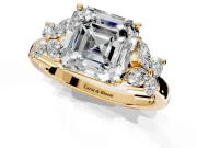 Floral Engagement Ring Setting for Asscher Cut Center with Marquise Cluster Shoulders and Prong Head in Yellow Gold