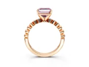 Solitaire Engagement Ring Setting for Fancy Pink Asscher Cut Center with Bezel-Dot Beaded Band and Prong Head in Rose Gold