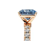 Open Basket Engagement Ring Setting for Fancy Blue Radiant Cut Center with Pave Band and Prong Head in Rose Gold