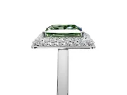 Halo Engagement Ring Setting for Fancy Green Princess Cut Center with Plain Tapered Band and Prong Head in Sterling Silver