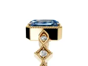 Milgrain Bezel Engagement Ring Setting for Fancy Blue Emerald Cut Center with Marquise Stations and Bezel Head in Yellow Gold