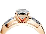 3 Stone Engagement Ring Setting for Emerald Cut Center with Tapered Baguettes, Plain Band and Prong Head in Rose Gold