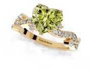 Solitaire Engagement Ring Setting for Fancy Yellow Heart-Shaped Center with Bar-Station Pave Twist and Prong Head in Yellow Gold