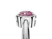 Halo Engagement Ring Setting for Fancy Pink Cushion Cut Center with Tapered Plain Band and Prong Head in White Gold