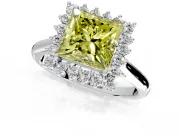 Starburst Halo Engagement Ring Setting for Fancy Yellow Princess Cut Center with Thin Round-Wire Band and Prong Head in White Gold