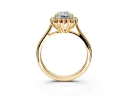 Starburst Halo Engagement Ring Setting for Radiant Cut Center with Thin Round-Wire Band and Prong Head in Yellow Gold