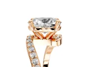 Solitaire Engagement Ring Setting for Oval Center with Pave Bypass Swirl Band and Prong Head in Rose Gold