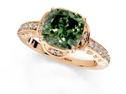 Floral Engagement Ring Setting for Fancy Green Cushion Cut Center with Four Accent Clusters and Prong Head in Rose Gold