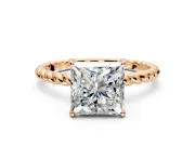 Solitaire Engagement Ring Setting for Princess Cut Center with Plain Twisted Rope Band and Prong Head in Rose Gold