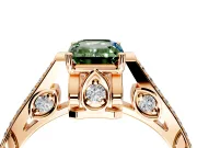 Cathedral Engagement Ring Setting for Fancy Green Emerald Cut Center with Antique-Style Pave Band and Prong Head in Rose Gold