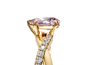 Crossover Engagement Ring Setting for Fancy Pink Pear-Shaped Center with Pave and Plain Strands and Prong Head in Yellow Gold