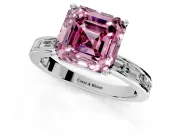 Solitaire Engagement Ring Setting for Fancy Pink Asscher Cut Center with Channel Baguette Band and Prong Head in Platinum