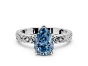 Solitaire Engagement Ring Setting for Fancy Blue Pear-Shaped Center with Milgrain X Pattern Band and Prong Head in Platinum