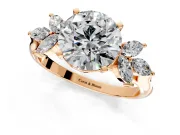 Floral Cluster Engagement Ring Setting for Round Cut Center with Marquise Accents and Prong Head in Rose Gold