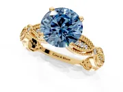 Solitaire Engagement Ring Setting for Fancy Blue Round Cut Center with Marquise Panel Band and Prong Head in Yellow Gold