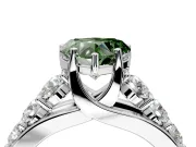 Solitaire Engagement Ring Setting for Fancy Green Heart-Shaped Center with Graduated Shared Prongs and Prong Head in Sterling Silver