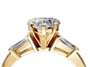 3 Stone Engagement Ring Setting for Heart-Shaped Center with Channel Baguette Accents and Prong Head in Yellow Gold