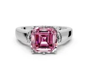 Solitaire Engagement Ring Setting for Fancy Pink Asscher Cut Center with Wide Band, Pave Collar and Prong Head in White Gold