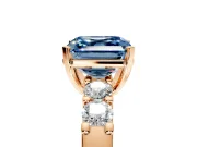 5 Stone Engagement Ring Setting for Fancy Blue Asscher Cut Center with Plain Band and Prong Head in Rose Gold