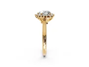 Starburst Halo Engagement Ring Setting for Heart-Shaped Center with Thin Round-Wire Band and Prong Head in Yellow Gold