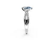 3 Stone Engagement Ring Setting for Fancy Blue Pear-Shaped Center with Pave Split Shank and Prong Head in White Gold