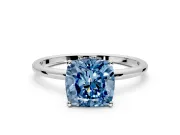 Solitaire Engagement Ring Setting for Fancy Blue Cushion Cut Center with Straight Thin Band and Prong Head in White Gold