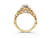 Solitaire Engagement Ring Setting for Radiant Cut Center with Filigree Band and Prong Head in Yellow Gold