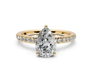 Solitaire Engagement Ring Setting for Pear-Shaped Center with Fine Pave Band and Prong Head in Yellow Gold