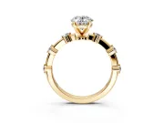 Solitaire Engagement Ring Setting for Oval Center with Bezel Station Band and Prong Head in Yellow Gold