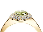 Halo Engagement Ring Setting for Fancy Yellow Oval Center with Plain Tapered Band and Prong Head in Yellow Gold