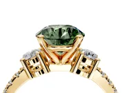 3 Stone Engagement Ring Setting for Fancy Green Round Cut Center with Round Cut Side Accents and Prong Head in Yellow Gold