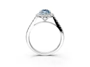 Halo Engagement Ring Setting for Fancy Blue Marquise Center with Narrowing Pave Band and Prong Head in Sterling Silver
